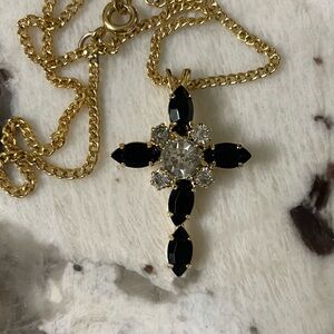 Elegant Vintage Gold and Black Cross Pendant Necklace